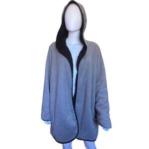 Gray Hooded Open-Front Cardigan by Weatherproof Black Sherpa Lining & Pockets XL